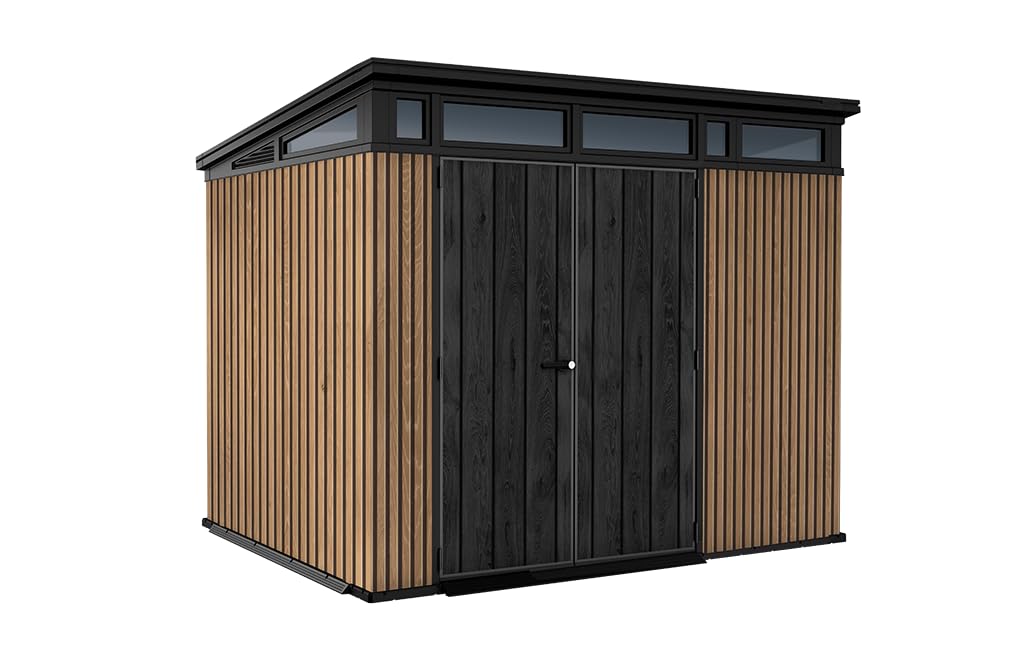 Keter Gartenhaus Pent 9 x 7 Venetianischer Holzeffekt mit Latten, 6 m², 227 x 218 x 226 cm