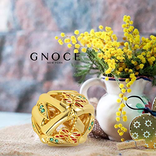 Gnoce Dragonfly & Bamboo Charm Bead Sterling Silver Gold Plated Charm Inlaid With Stones Fit Bracelet/Necklace Charm For Women Girls Wife Daughter #TOP2