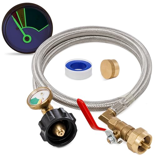 BlueStars CSA Certified 3 Feet Propane Refill Adapter Hose with Gauge