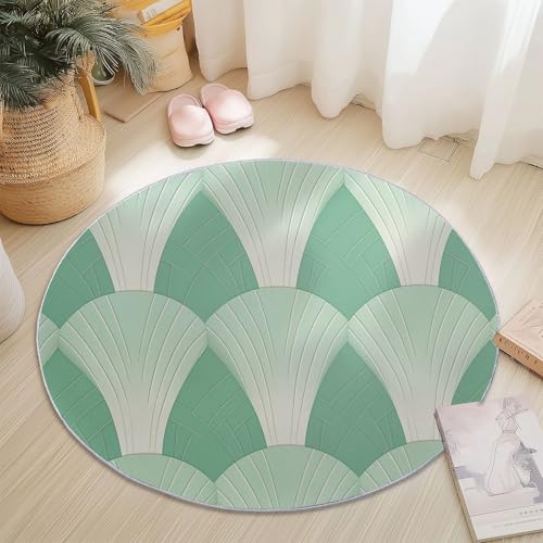 Tapis rond salon 120cm vert style simple lignes géométriques imprimées