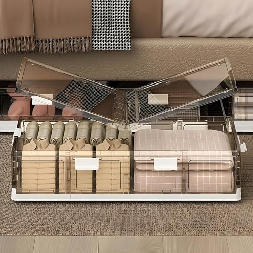 Image of HomeStrap Underbed Rolling Organizer | Large 65L Foldable & Stackable Underbed Storage Box with Transparent, Dual Lids, Wheels & Locks | Dust & Moisture Proof Bin for Clothes, Sarees, Shoes & Quilts