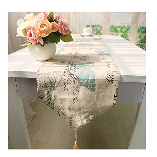 Chemin de table longue décoration de table bleu lin coton moderne