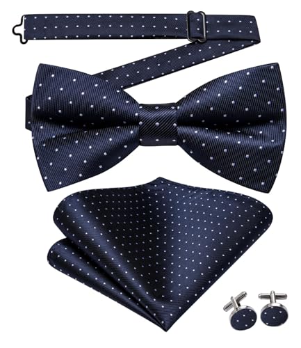 Image of Dubulle Mens Paisley Striped Bowtie Set Pre-tied Bowtie for Men and Pocket Square Set Wedding Business