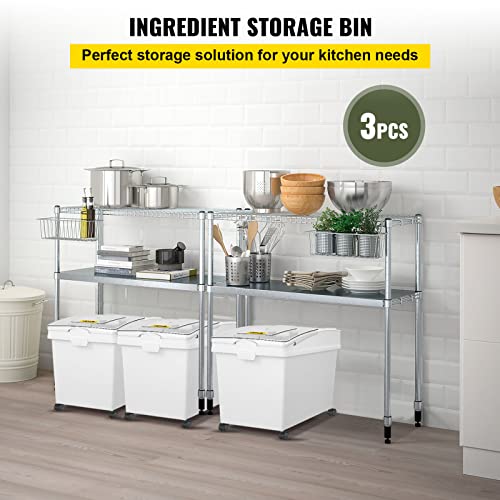 Vevor Ingredient Bin, 10.5 Gallons Capacity Ingredient Storage Bin, Pp Material Flour Bins On Wheels, White Shelf Ingredient Bin With Scoop And Sliding Lid, Commercial Storage Bins 3 Pcs/Set #TOP1
