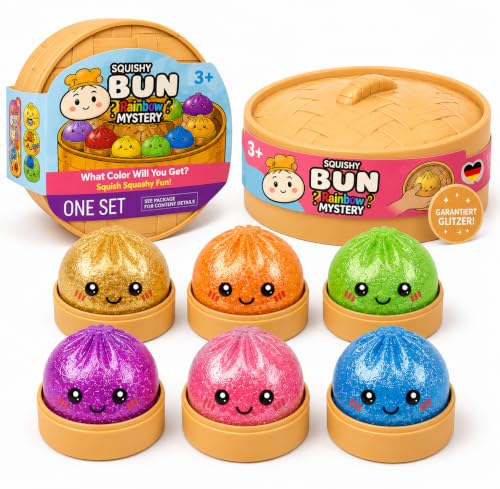 XXL Glitter Squishy Dumpling Glitzer Viral Mystery - Trend Überraschungs Anti-Stress Spielzeug für Kinder - Super weiche Squishys zum sammeln - Steamed Buns Anti Stress Ball Knetball Baozi Mochi Büro