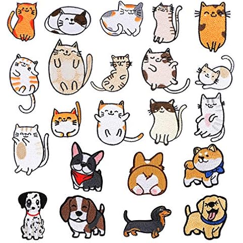 ROLEES Embroidered Iron on Patches, 22PCS Vivid Cute Cat and Dog Embroidery Patches for Dress Jeans Jackets Backpacks Sewing Flowers Applique DIY Accessory Cover