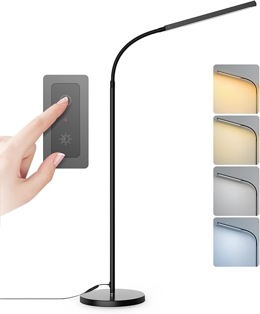 Floor Lamp, 2 in 1 Desk Lamp & LED Floor Lamp Touch Control, 10/40min Timer Setting, 4 Brightness & 4 Color Temperatures Stepless Dimmable Standing Lamp for Bedroom, Reading Light for Office