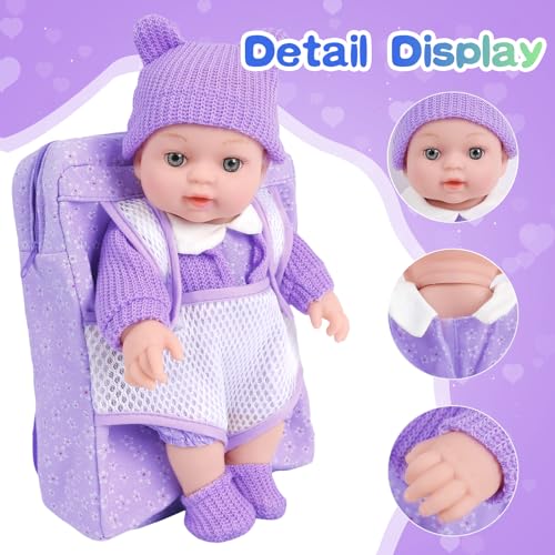Zntwei QDS18 12 Inch Backpack Baby Doll Playset With Washable Dolls And Accessories Includes Backpack, Bottles, Nipple, Blankets, Hats, Clothes, Socks First Baby Dolls For Toddlers 3 Years And Up thumb #5