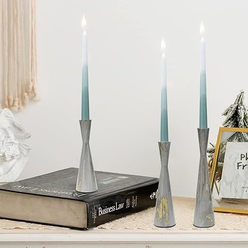 Miniatura 3 de Juego de 3 portavelas cónicos de metal para velas de pilar, juego de palitos de vela con patrón de mármol gris, centro de mesa decorativo moderno