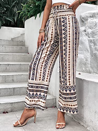 SweatyRocks Women's Allover Geo Print Wide Leg Pants Drawstring Waist Ruffle Hem Trousers3