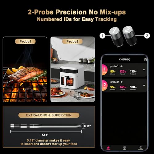 Image of Wireless Meat Thermometer Digital - 800FT Bluetooth Food Thermometer for Cooking, NIST Certified Accuracy, Standalone Base Dual Probes for Grill BBQ Oven Smoker