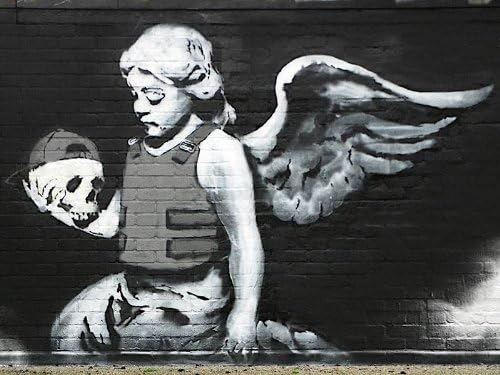lona Champ Winged Querubín por Banksy reproducción sobre lona de galería Envuelto, 30x 40"