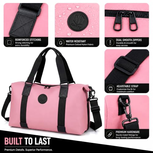 Image of Storite Travel Duffel Bag for Women & Men, Water-Resistant Nylon Weekender Bag with Adjustable Shoulder Strap, Lightweight Overnight Luggage Bag for Travel, Sports & Daily Use (Pastel Pink)