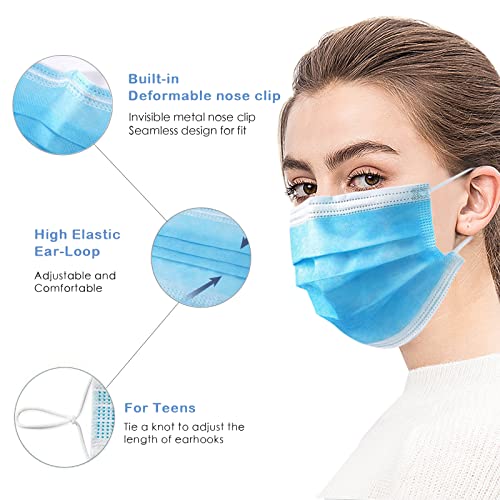 Wecolor 100 Pcs Disposable 3 Ply Earloop Face Masks, Suitable For Home, School, Office And Outdoors (Blue) #TOP5