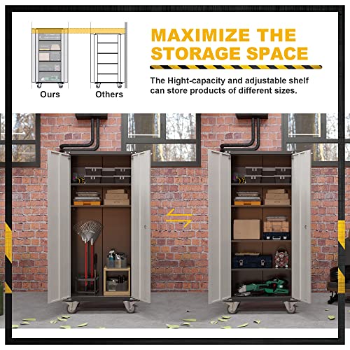 Suxxan 71" Tall Metal Storage Cabinets With Doors And 4 Adjustable Shelves, Lockable Rolling Cabinet Silver&Black，Home Office Metal Utility Cabinet For Garage Kitchen, Assembly Required… #TOP5