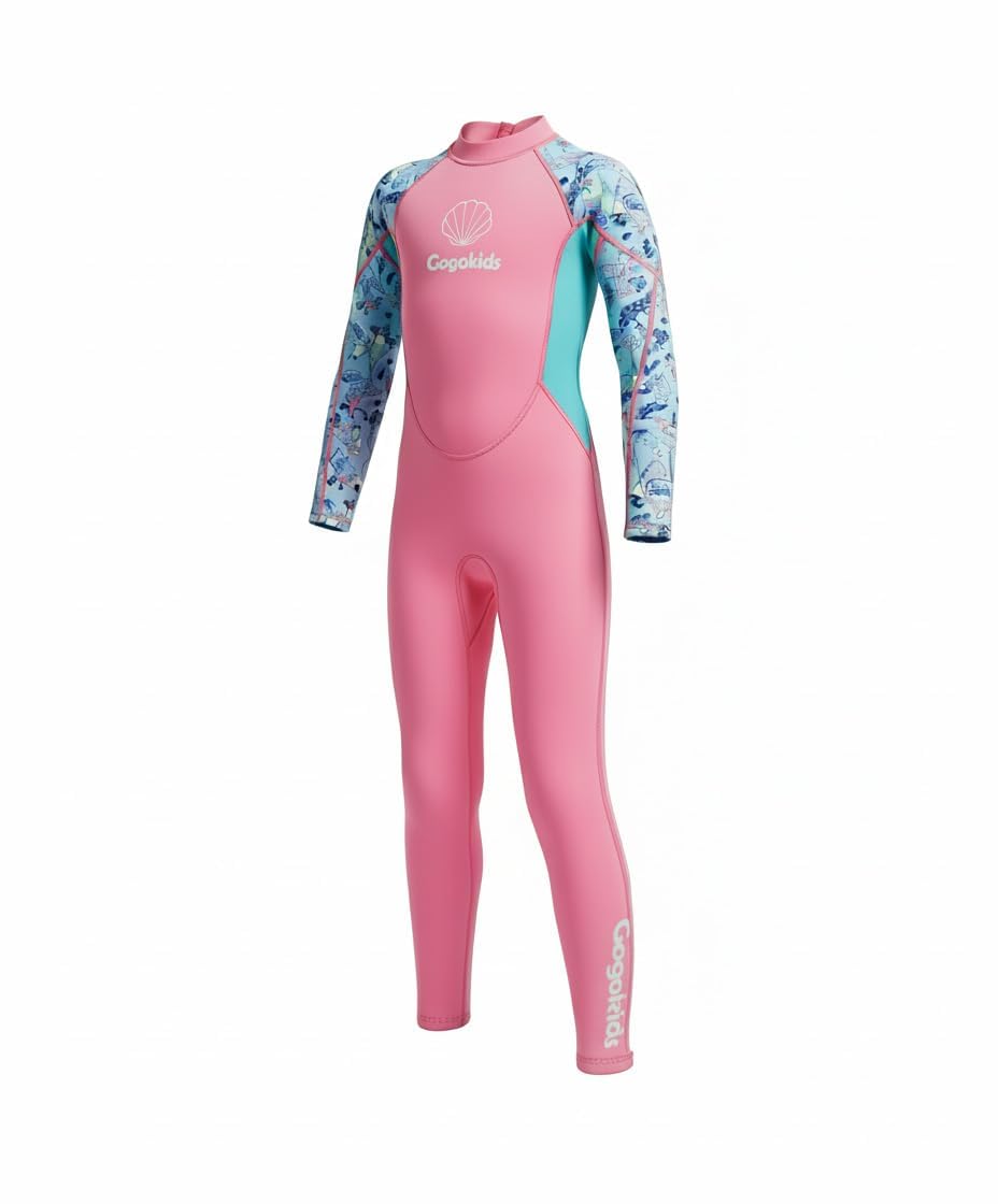 Gogokids Langarm-Neoprenanzug für Kinder, 2,5mm Neopren UV-Badeanzug Rückenreißverschluss, Thermo Neoprenanzüge für 2-10 Jahre Mädchen Jungen zum Schwimmen, Surfen, Tauchen