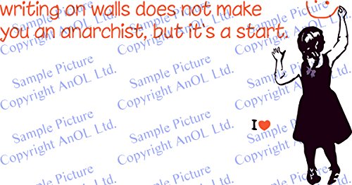 AnOL Banksy Vinilo para Pared Frase La Escritura en Paredes no te Hacen Anarquista/De Colores Niña con Cara Sonriente/Street Graffiti Pegatina + Gratis Adhesivo (220x116 cm)
