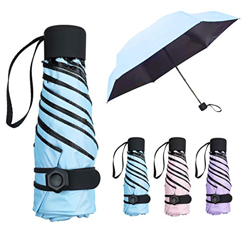 NASUM Mini Parapluie Pliant Ultra Léger Compact Portable Séchage Rapide Résistance aux UV Anti-Vent avec Boucle Hexagone en Silicone, pour Activités en Plein Air Golf Voyage Randonnée Bleu