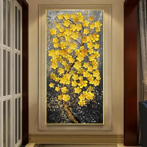 Peinture murale fleurs dorées art moderne pour chambre et couloir