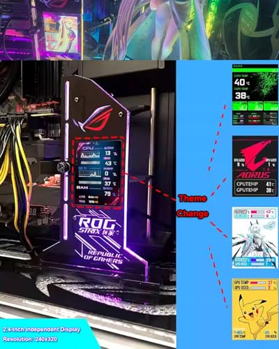 Soporte vertical LED para tarjeta gráfica RGB con pantalla de temperatura 2.4 pulg miniatura 7