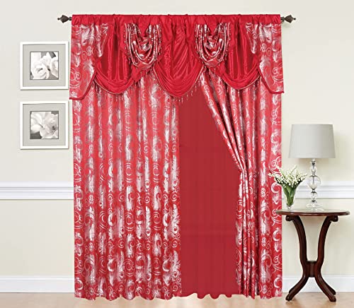 GLORY RUGS Jacquard Luxury Window 2 Panel Set Red Curtain