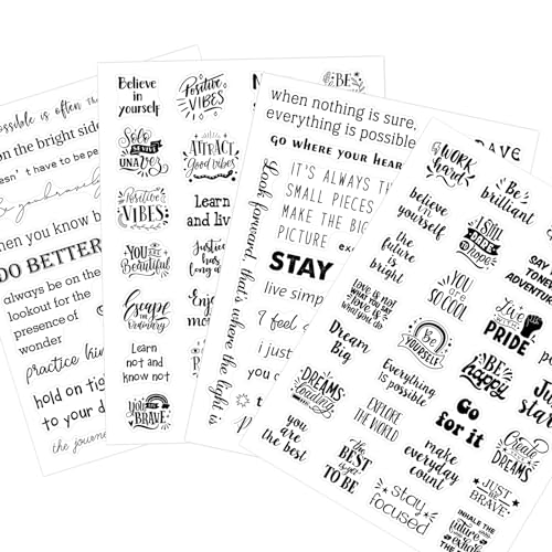 Yoksas 100Pcs Black Inspirational Quotes Stickers - Waterproof Transparent Motivational Words Stickers for Scrapbooking,Journaling,Resin Crafts Art,Tumbler