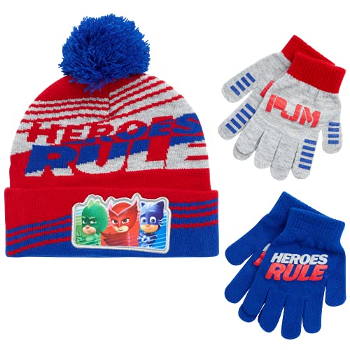 Image of PJ Masks Winter Hat and 2 Pair of Gloves or Mittens Set (Age 2-7)