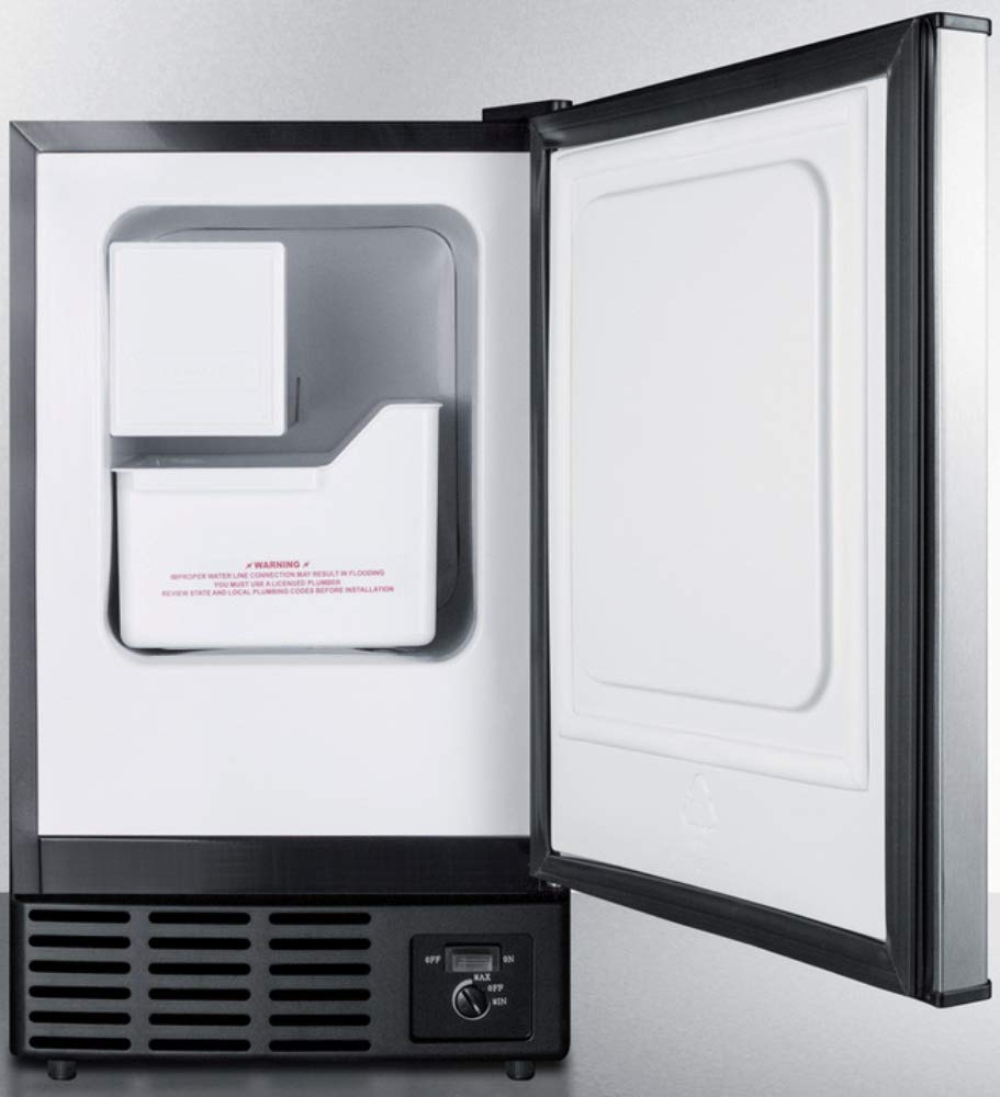 Summit Bim25 15" Ul Listed Compact Ice Maker With 1 Cu. Ft. Capacity 12 Lbs. Daily Ice Production Insulated Storage Bin Manual Defrost And Reversible Door In Stainless on Fridge.com - View 3