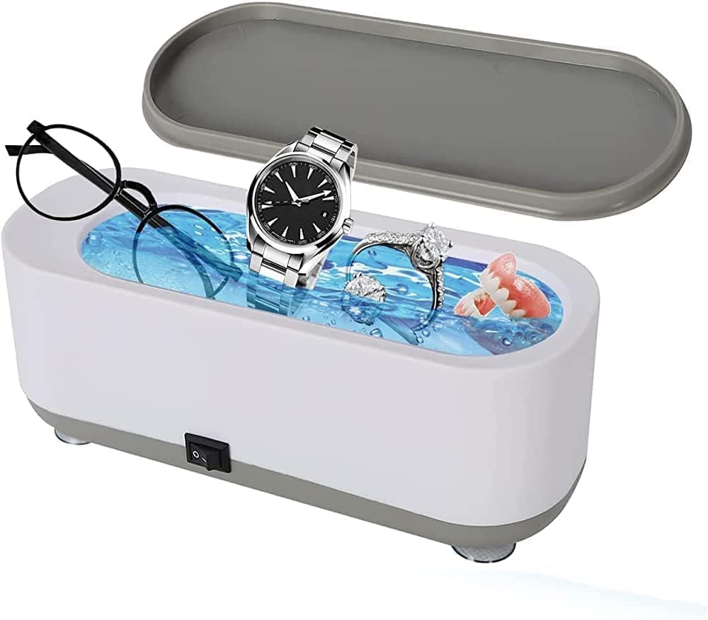 Hiware Ultrasonic Jewelry Cleaner Portable Professional Mini Household Ultrasonic Cleaning Machine for Jewelry, Eyeglasses, Watches, Rings, Retainer, Coins Silverware Set with Tray (Assorted)
