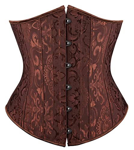 Moessa Women's Waist Training Corsets 26 Steel Boned Hourglass Steel Bone Underbust Mesh Corset Steampunk Lace Up Body Shaper 2834-Coffee Jacquard-M #TOP13