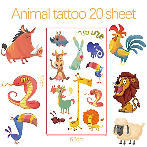 Tatoeage voor kinderen, 20 vellen dieren-tattoos, dieren-tattoos, tijdelijke tatoeages, zelfklevende tatoeages, kindertattoos, stickers voor safarifeestjes, kinderverjaardag, jongens en meisjes - Image 3