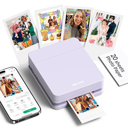 Nelko Photo Printer, PP01 Color Mini Portable Printer, Instant Smartphone Inkjet Printer, Sticky-Back Rechargeable Portable Picture Printer for iOS & Android, for Christmas Family, White