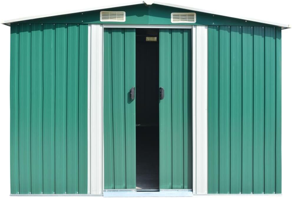 Front view of the shed with double doors closed