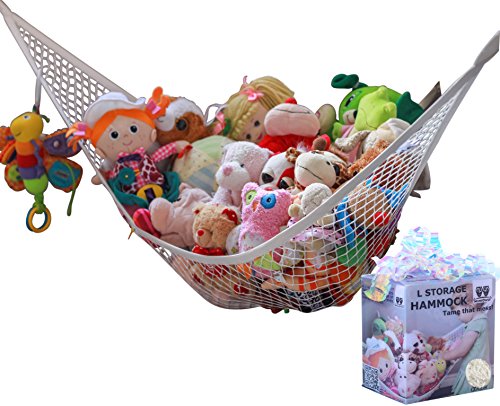 MiniOwls Hamac de rangement pour jouets – Organiseur en peluche pour mur de chambre à coucher, idée cadeau pour bébé fille/garçon, anniversaire ou douche (blanc, grand)