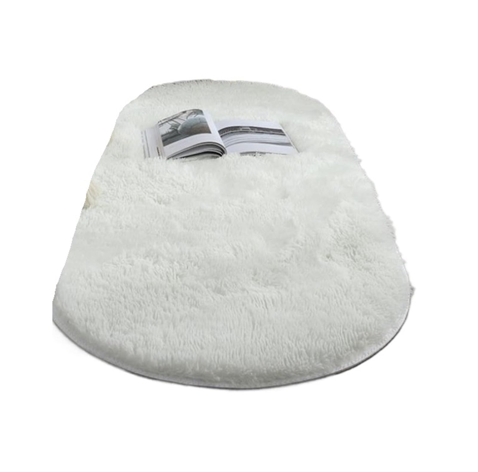 Tapis ovale en peluche douce 50x80cm blanc pour descente de lit et chambre