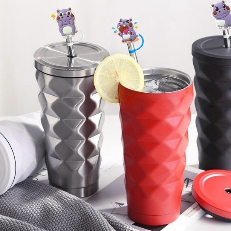 6PCS Cute Hippo Silicone Straw Toppers, 10mm diameter Straw Tip Straw Topper, Designed to Fit Stanley 30 & 40 Oz Tumblers, Covers Are Perfect for Your Stanley Cup Collection - Image 7