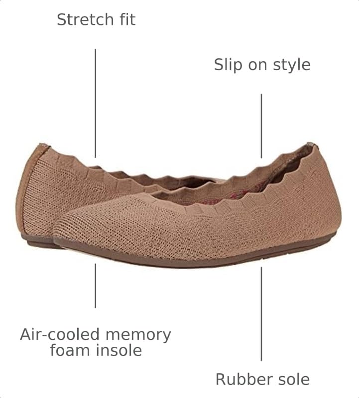 Image of Skechers Womens Cleo 2.0 - Love Spell Scalloped Knit Skimmer Flats with Air-Cooled Memory Foam