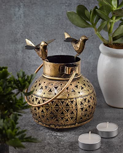 Image of Tealight Candle Holder - Home Decor Items for Living Room, Size : 12 X 15 cms (Mini Pot Bird)., Iron