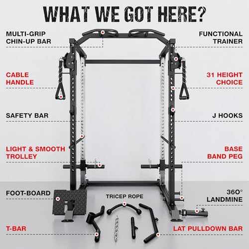 Image of DP01 Power Cage, 2000LBS Squat Rack with Cable Crossover and Dual Independent Pulley System, Full Cage for Full Body Training, Power Rack with More Training Attachments for Home Gym
