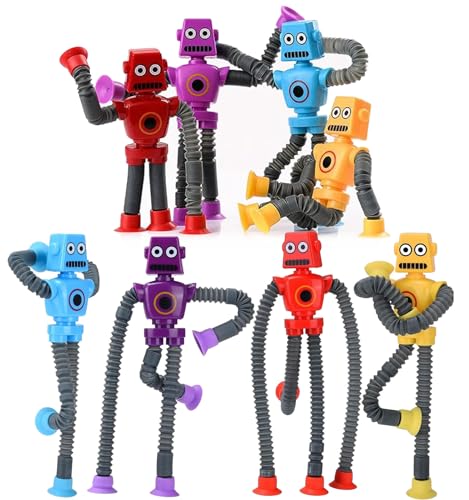 Pop Tubes Robot Sensory Toys 8 Pack Kids Travel Toys Ages 3 4 5 6 7 8 9 10, Suction Fidgets Toy for Autism Kids Toddlers Boys Girls Christmas Stocking Stuffer Birthday Gift Party Favors