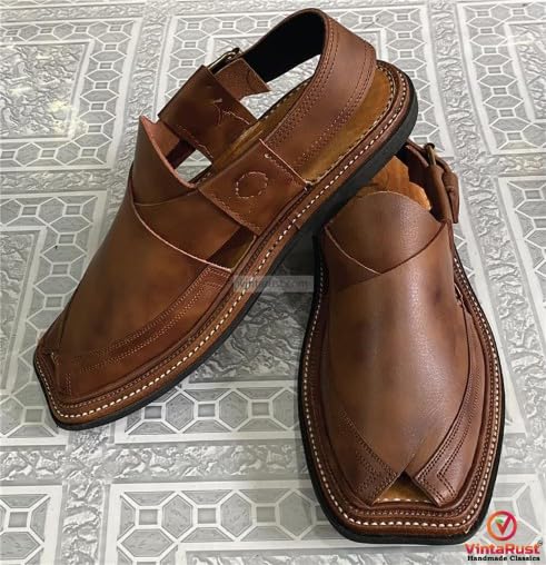 Handmade Leather Kaptaan Peshawari Chappal, Traditional Genuine Leather Sandals, Comfortable Gents Leather Sandals3