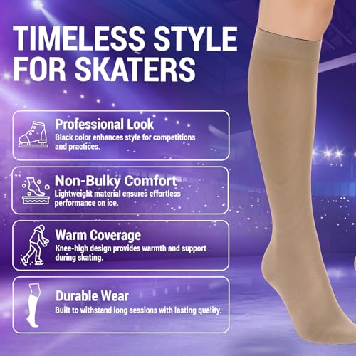 Image of Kami-So Ice Skating Socks, Knee High Moisture-Wicking, Breathable, Lightweight, Durable, Figure Skates Accessories (2 Pack)