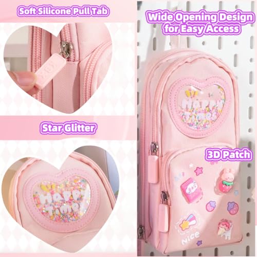Image of Large Capacity Kawaii Pink Pencil Case & Pencil Pouch - Cute 3-Compartment Stationery Organizer for School Supplies, Office, and Travel | Ideal Gift for Girls and Art Lovers