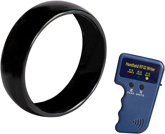 RFID Rewritable 125KHz/13.56MHz ID/IC T5577/UID Changeable Black Ceramics Smart Finger Ring for Men or Women + One RFID Reader Copier for Duplicate (Copier Ring 125khz 20mm)