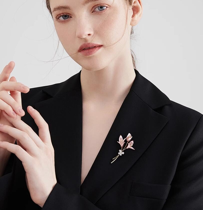 Image of Elegant Pink Lily Flower Brooch Pin for Women - Rhinestone Lily Lapel Pin for Coats, Jackets, and Sweaters