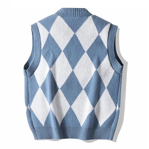 Pull argyle homme col en V en laine coupe décontractée - 3