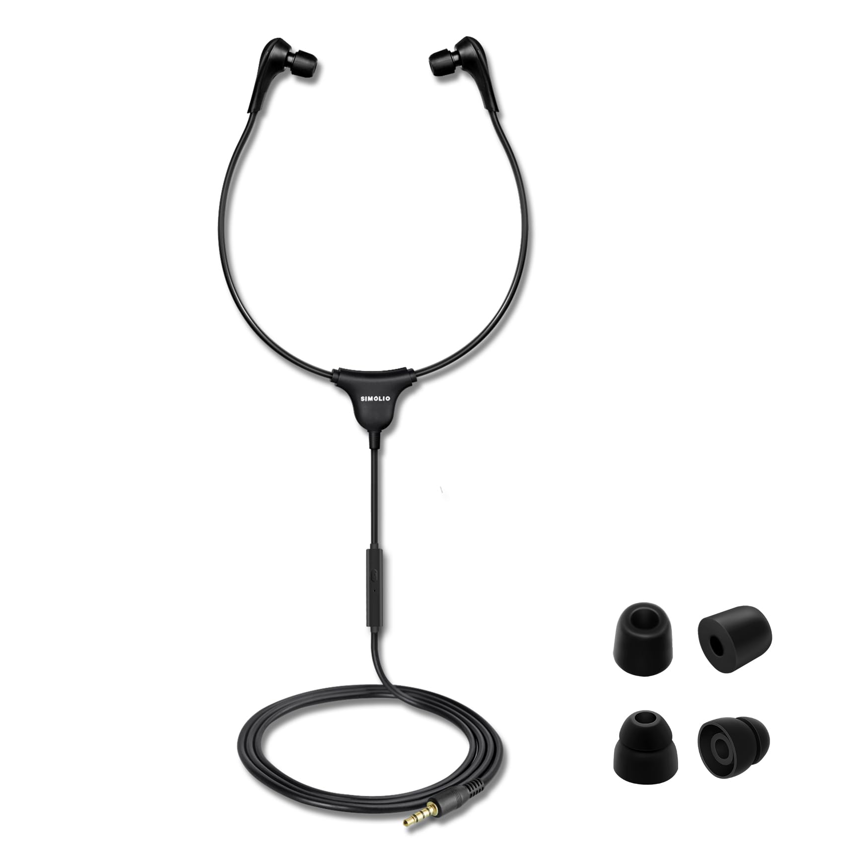 SIMOLIO Stereo Headset with Mic, Light Weight Stethoscope Transcription Headset with Volume Control and Soft Memory Foam Ear-Tips, 4.9FT Audio Cord,