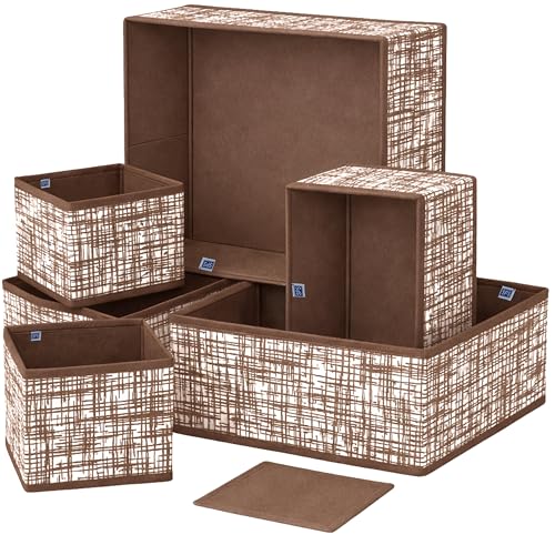 Image of Skrill 6-Piece Foldable Cloth Storage Box Set | Cube Baskets, Bins & Dividers for Closet & Dresser Drawer Organization | Storage for Shirts, Pants, Underwear, Bras, Socks & More (Brownchecks)
