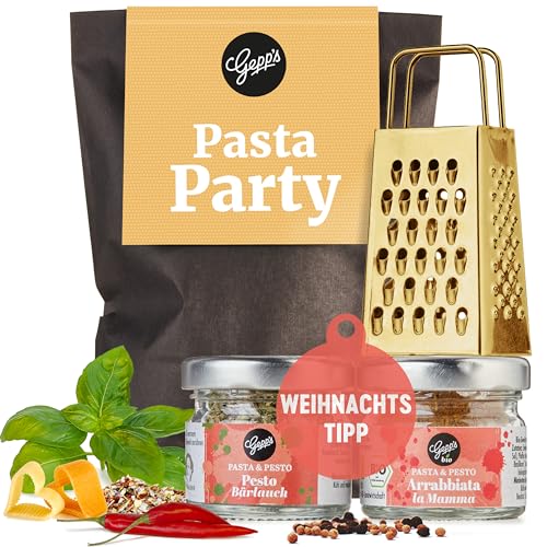 Gepp's Feinkost Wundertüte Pasta I Geschenkset mit Pastagewürz, Bärlauchpesto & Parmesanreibe I Geschenkkorb mit italienischen Spezialitäten, nach eigener Rezeptur I Geschenkidee zu Weihnachten