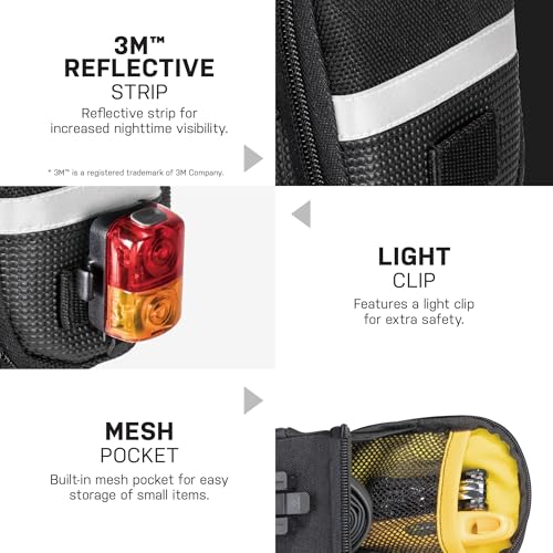 Image of Topeak Aero Wedge Pack with Fixer F25 (Small), Compact Aerodynamic Bike Saddle Bag with QuickClick Mount, Durable 1000D Nylon, Reflective Strip, Safety Light Clip